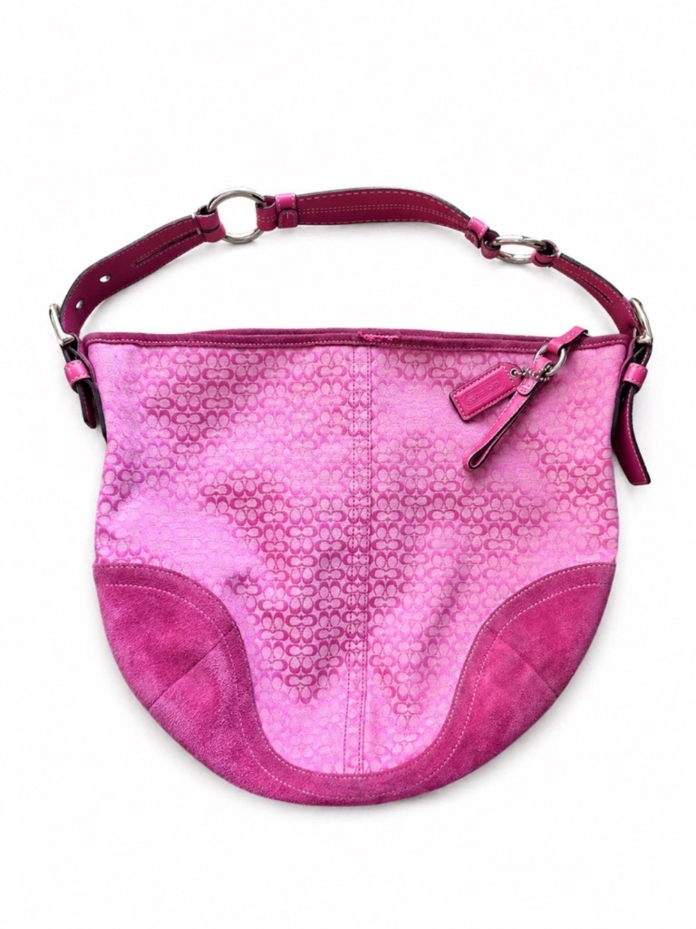 Coach Medium 1461 Soho Double Pink Signature C Canvas w/Suede Trim Hobo Bag